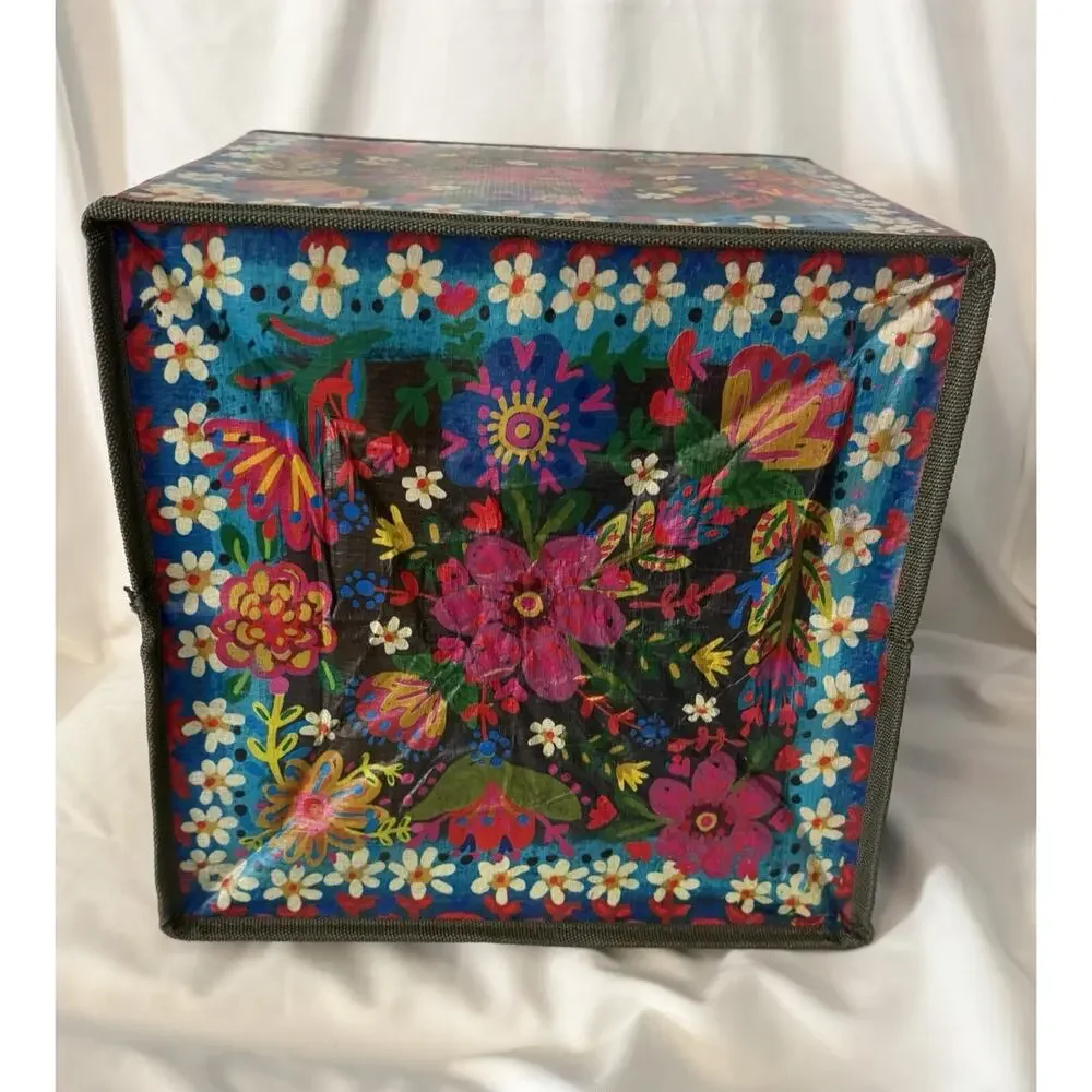 Natural Life Boho Flower Floral Collapsible Storage Cubes With Handles